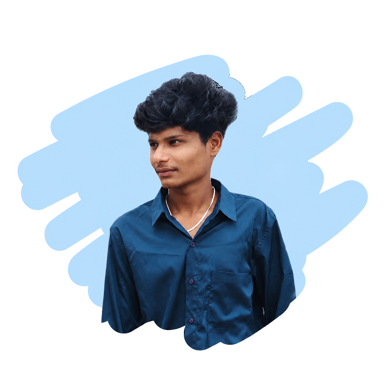 Portrait of Parthasarathi K with a blue illustrated background